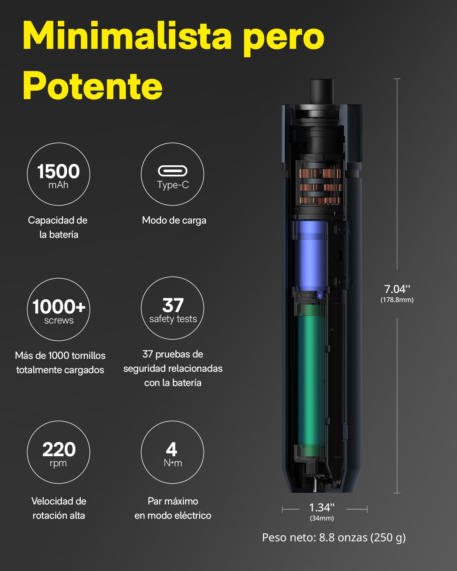 HOTO Juego de Destornillador Eléctrico 3.6V Inalámbrico, 4 N.m de Par | 12 Puntas de Acero S2 y Luz LED, kit de herramientas para reparación de computadoras y montaje de muebles