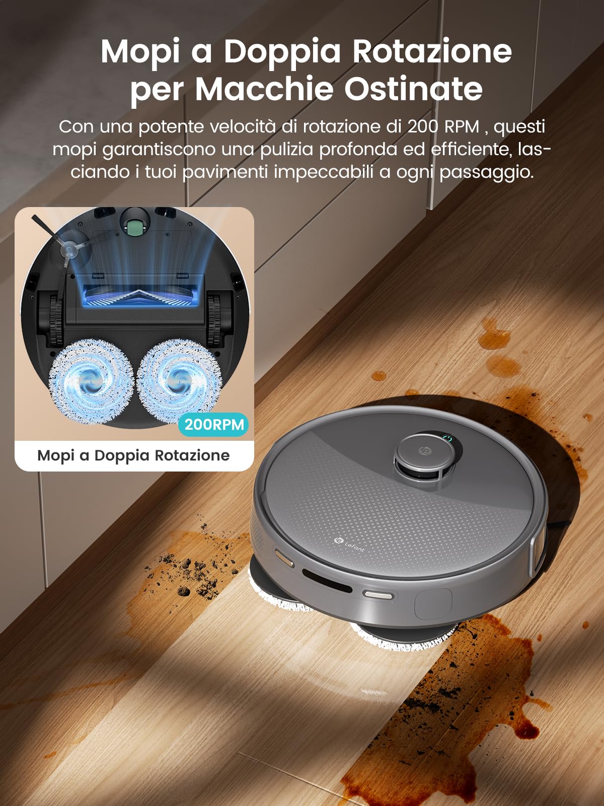 Lefant M3 Max Robot Aspirapolvere e Lavapavimenti con Mappatura, Laser dToF, Aspirazione 20000Pa, Evitamento Ostacoli PSD, Stazione All in One, Auto Svuotamento e Asciugatura, WiFi 2.4G 5G, Alexa App