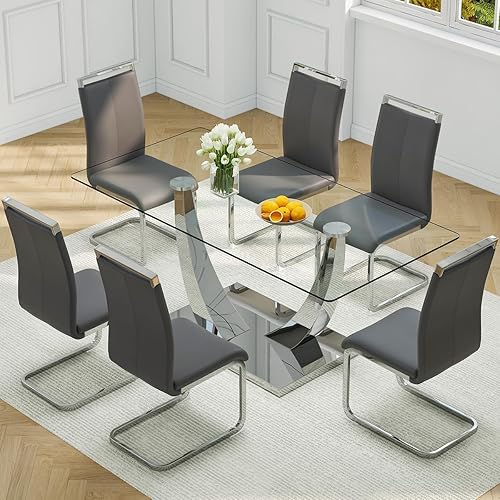 Miniatura 14 de Juego de mesa de comedor de mármol sintético para 6, mesa de comedor moderna de 71 pulgadas para 6, mesa de cocina dorada de lujo y 6 sillas de Mesa