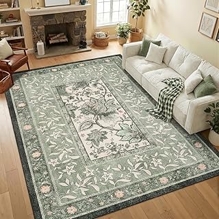 GarveeHome Provence 5x7 Area Rugs, Botanical Grove Sage Green Vintage Co...