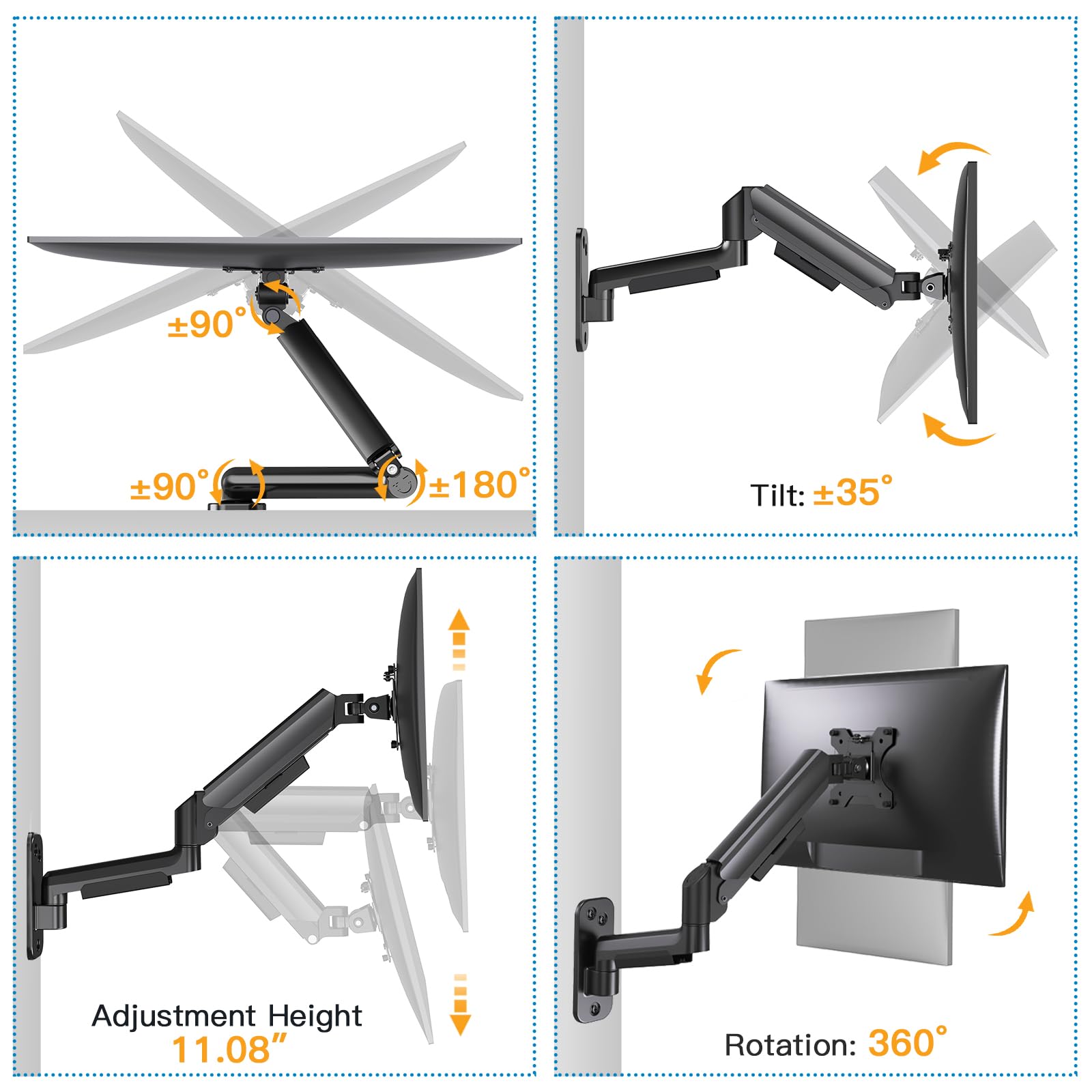 HUANUO Monitor Wandhalterung für 17-32 Zoll LED/LCD/TV Bildschirm, Monitor Halterung Wand, Monitor Arm Wall Mount mit 360° Drehbar Arm, VESA 75mm 100mm Gaming