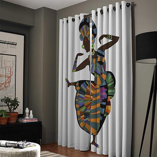 Miniatura 2 de FortuneHouse Blackout Curtains Thermal Insulated Dancing African Woman Solid Pattern Metal Grommet Elegant Room Drapes Window Curtain for Bedroom