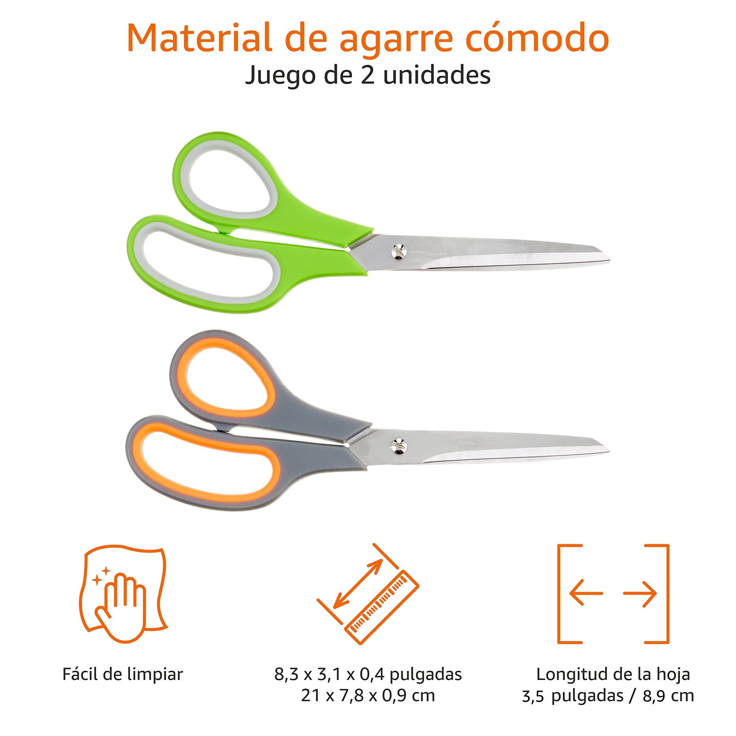 Amazon Basics Tijeras de acero inoxidable, cómodas, multifuncionales, multiusos, recubiertas de PVD, paquete de 2, oficina, hogar, cocina, multicolor
