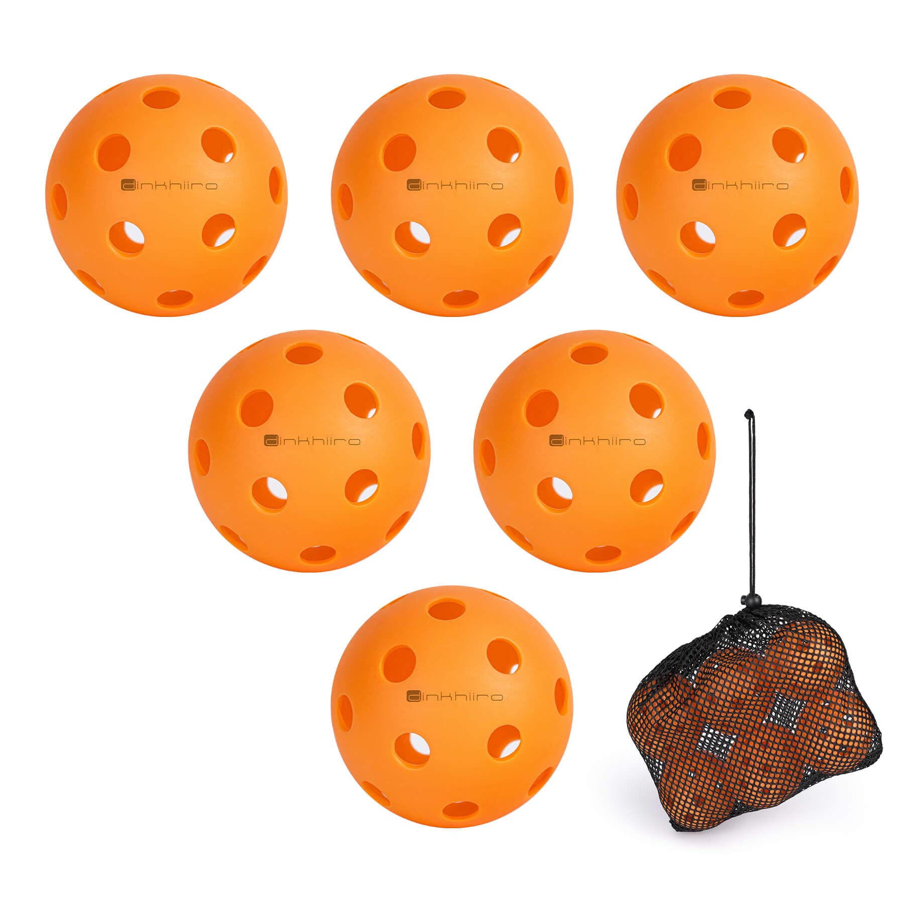 DinkhiiroIndoor-Pickleball-Balls 6 Pack with Bag USAPA Standard Pickle-Ball Set of 6 for Indoor Play, Orange | Accessories for Pickle-Ball Game Set, Equipment | Pickleball Gifts for Men Women