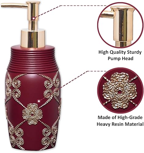 Miniatura 2 de Zahari Home Juego de 4 piezas de elegante juego de baño rosa burdeos clásico dispensador de loción de baño, vaso, estuche para cepillos de dientes y