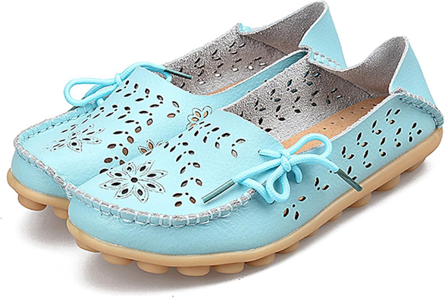 [PANLON] モカシン ローファー ブルー スリッポン レディース ナースシューズ 透かし彫り 通気 モカシンシューズ フラット