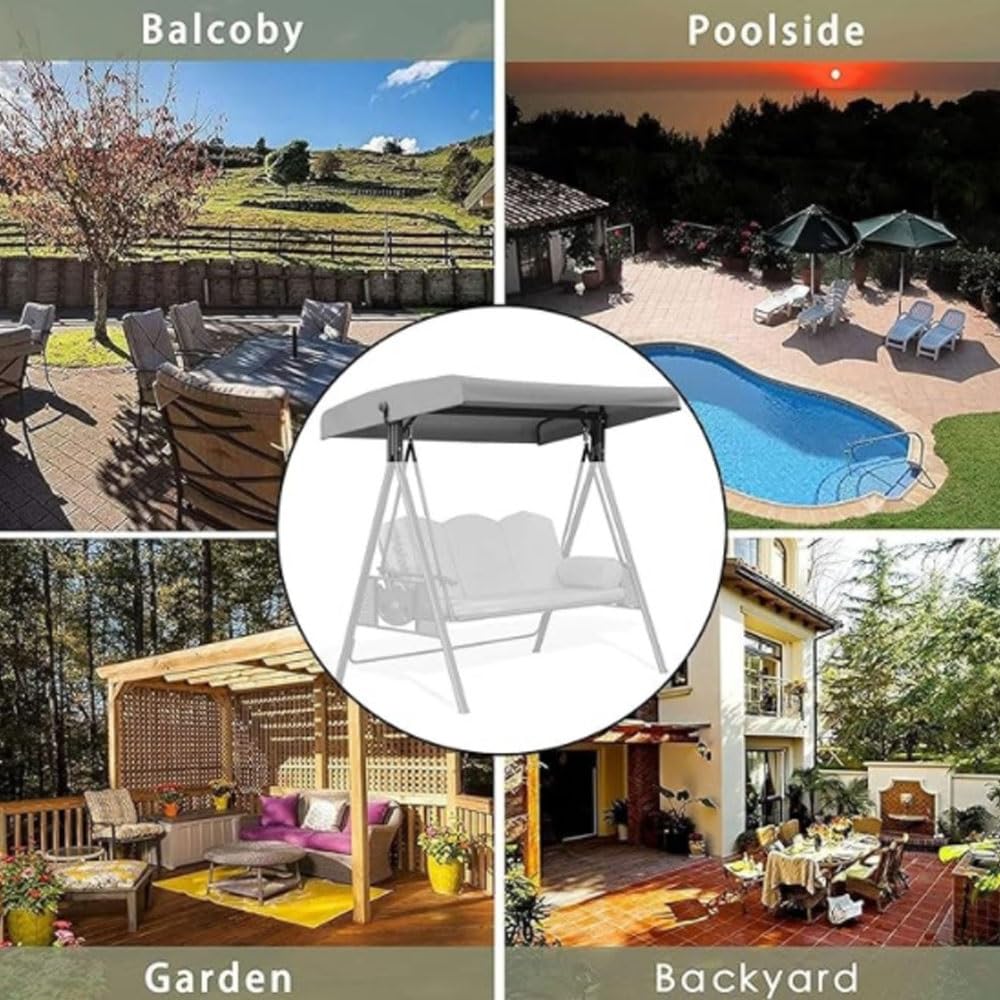 Tetto di Ricambio per Dondolo Hollywood, Copertura per Dondolo da Giardino 195x125cm 3 Posti Impermeabile Baldacchino di Ricambio per Altalena(Black,164x114cm/64.6x44.88in)