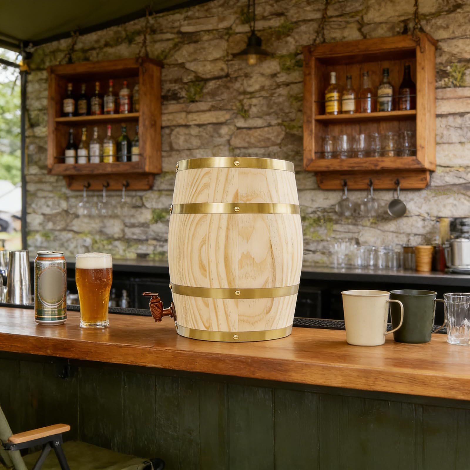 Botte in legno da 10 litri con rubinetto, botte di pino per vino, whisky, liquore - barile per maturità, 26 x 33 cm