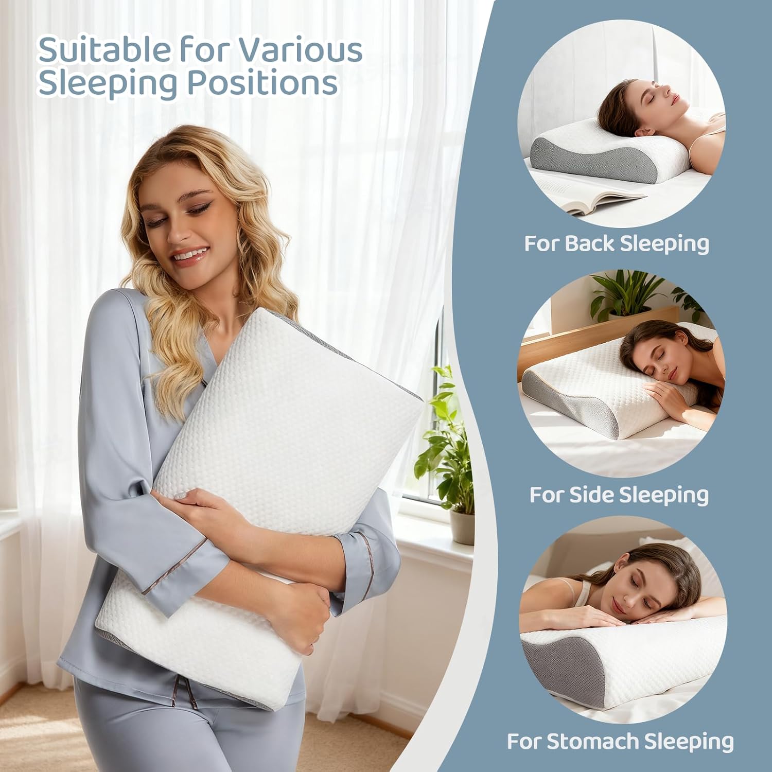 Cervical Neck Pillow for Neck Pain Relief - Ergonomic Memory Foam Pillows,Neck Pillow for Sleeping, Side Back Stomach Sleepers,Breathable & Washable Cover, White (Medium Soft)