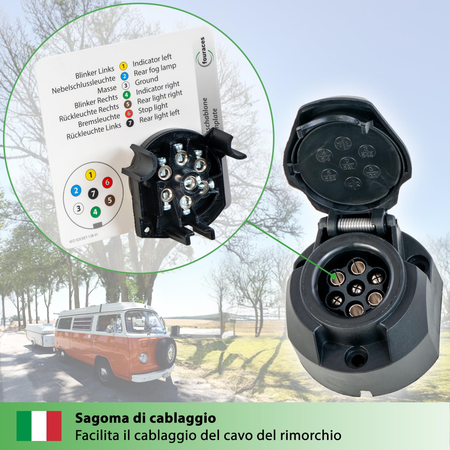 Presa Per Rimorchio 7 Poli Fouraces - Con Stencil, Per Auto E Carrelli, Nero - Foto 2