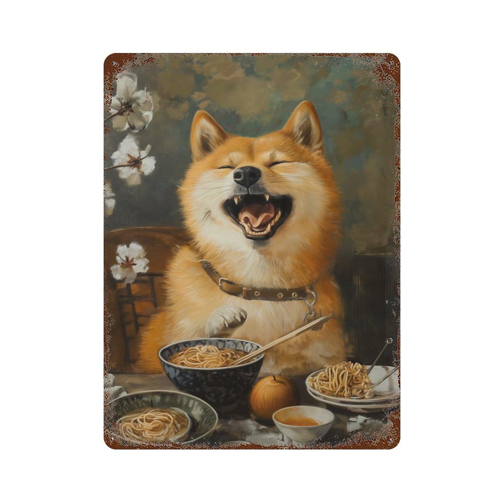 Shiba Inu Ramen Noodles Rusty Metal Tin Sign 15.7"x11.8", Ideal for Shed, Workshop And Garage Wall Decor