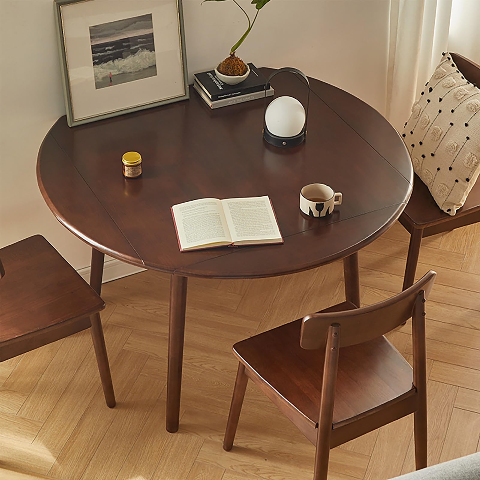 Tavolo da pranzo rotondo allungabile moderno in legno per piccoli spazi, tavolo da ricevimento per casa, ufficio, riunioni, tavolo da cucina regolabile con finitura naturale (130 cm)