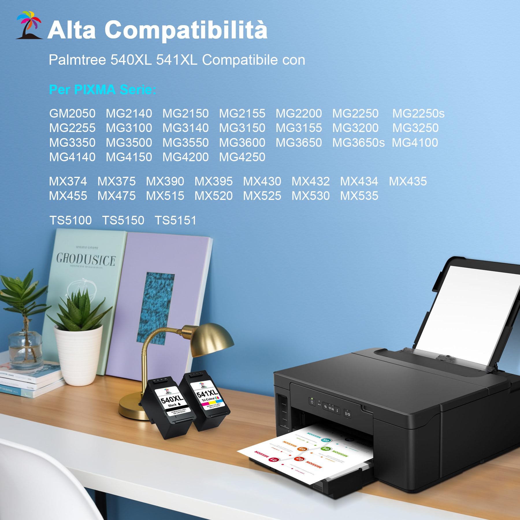 Palmtree 540XL 541XL Multipack Compatibile con Cartucce Canon 540 541 XL per Canon PIXMA MG3650s MG3650 MG3600 TS5150 TS5151 TS5100 MX535 MX475 MX395 Cartucce TS5150 PG540 Nero CL541 Colore - Vista 3