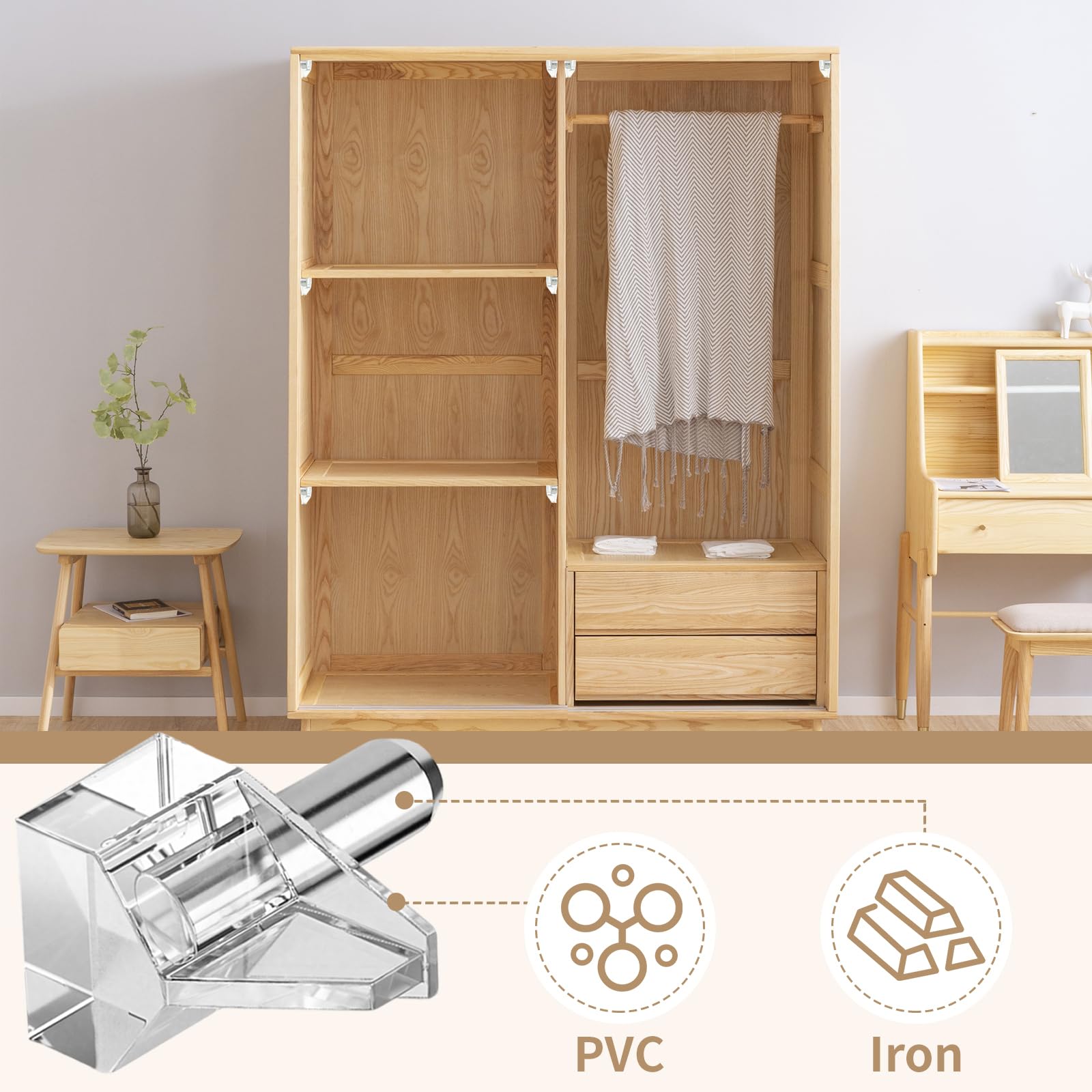 60 Pcs Shelf Support Pegs, 5mm Clear Plastic Shelf Pins, Replacement Shelves Support Pins - Image 3