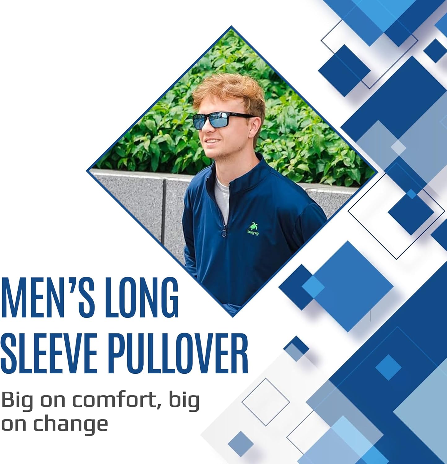 Men’s Performance Quarter-Zip Pullover, Performance Athletic Long Sleeve Mock Neck Moisture (Light Navy)