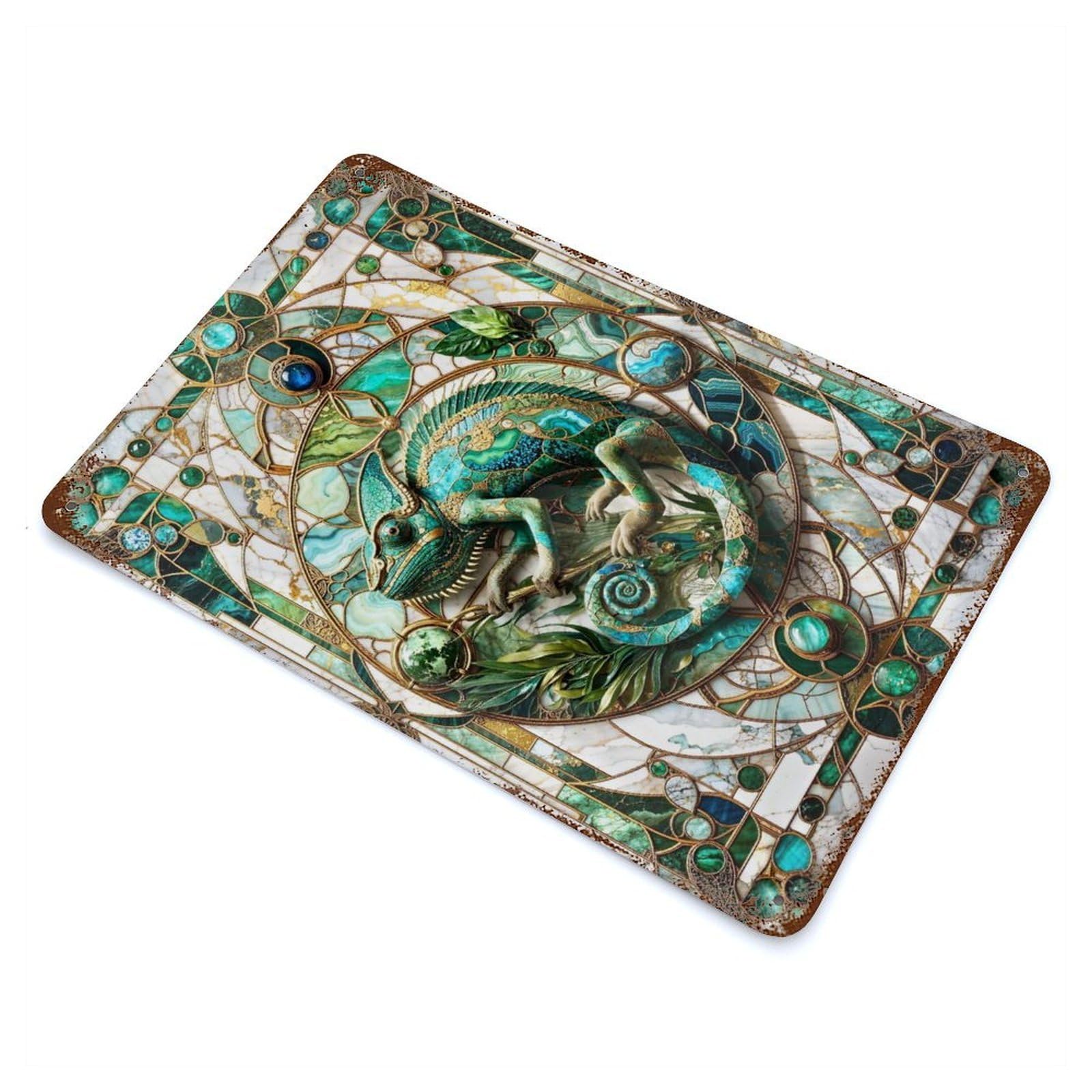Vintage Metal Tin Sign Jade Chameleon Kintsugi 11.8"x7.9", Industrial Home Decor for Farmhouse, Kitchen And Entryway Decor