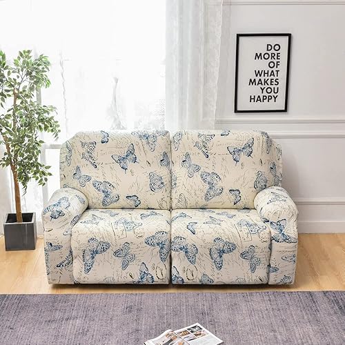 Vista 8 de Fundas elásticas para sofá reclinable, 8 piezas, de elastano, suave, estampadas, fundas para sofá reclinable, protector de muebles con bolsillo Rojo