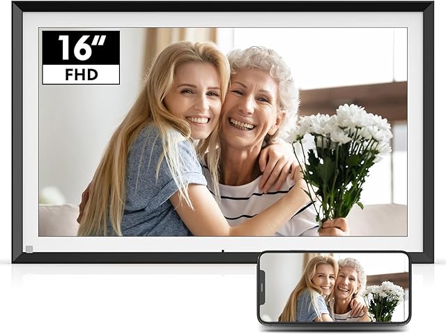 BSIMB 16 Inch FHD 32GB WiFi Extra Large Digital Picture Frame, Smart Photo Frame 1920x1080 IPS Touchscreen, Motion Sensor, Auto-Rotated, Wall-Mounted, Load Picture from Anywhere, Gift for Grandparents