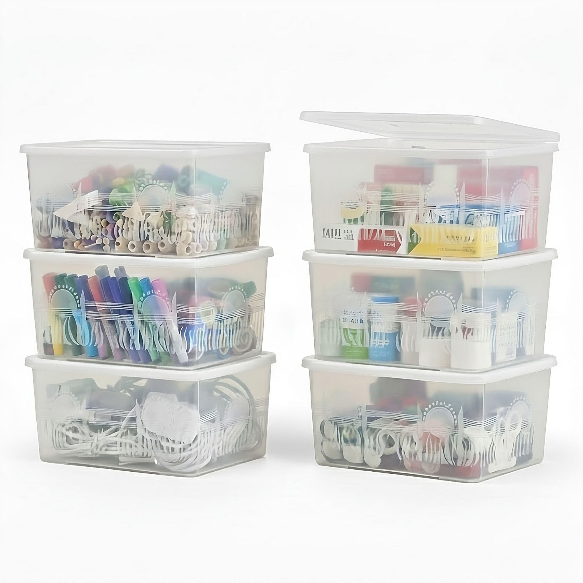 ABBAware 6 Pack Storage Boxes with Lids, Medium Storage Box, Plastic Stackable Storage Box, Clear, 23 x 15 x 10cm, 2.75L