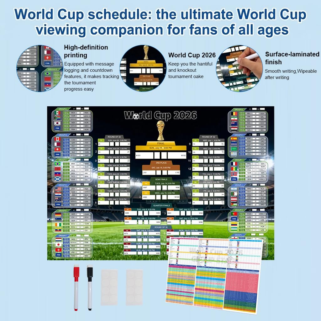 HASTHIP FIFA World Cup 2026 Schedule Poster With Marker, 48-Team Tracker 4