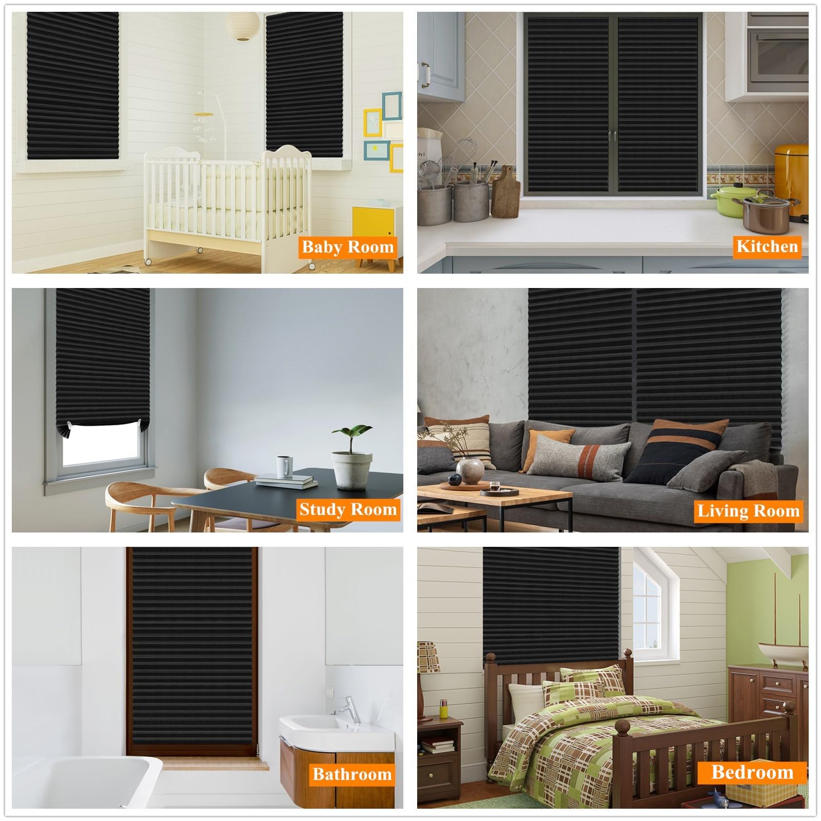 Blackout Blinds for Windows?Temporary Window Shades No Drill Blinds Self Adhesive Blinds Black Mini Blinds for Living Room Kithchen Bathroom Window - 24 x 59 Inch (Fits Windows 15in-24 in)