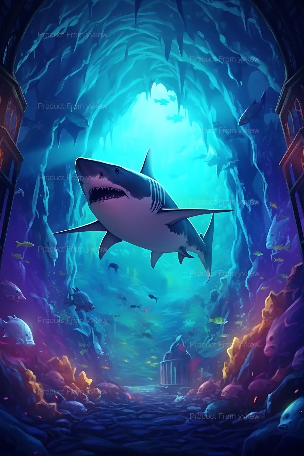 yvkew Diamond Painting Kits for Adults-5D Colorful Shark Under Ocean Diamond Art Kits,DIY Beginner Full Drill Crystal Rhinestone Craft Full Round Gemstone Crystal Cross Stitch Kit 16x20 inch