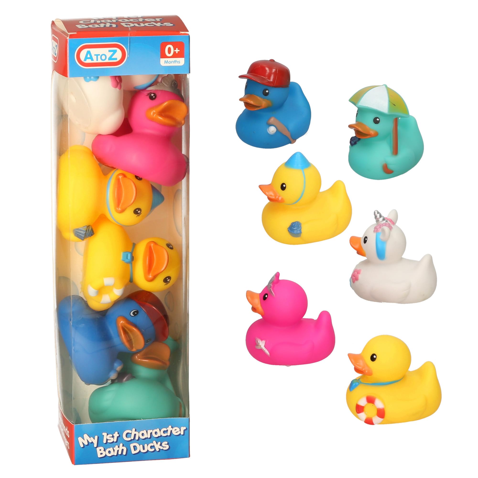 A to Z My 1st Character Bath Ducks Set, 6 Colourful Rubber Ducks