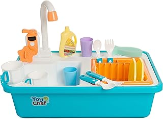 Toy Chef Little Princess Water Play Kitchen Sink Toy Set with Automatic Water Cycle System - Pretend Toys for Toddlers, Boys and Girls (Blue)