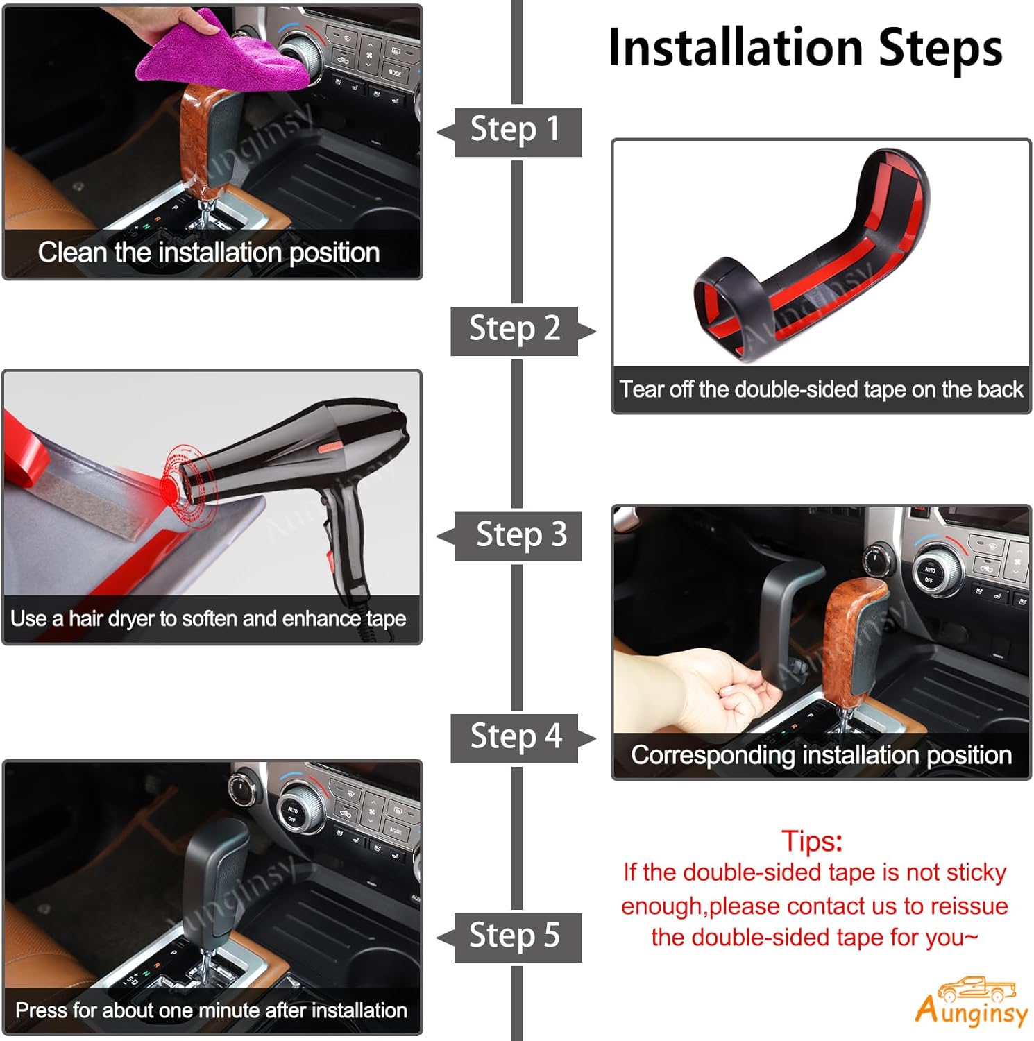 Aunginsy Car Gear Shifter Hand Brake Cover Trim Compatible with Toyota Tundra 2007-2021 & Sequoia 2008-2020, ABS Automatic Center Console Gear Shift Head Knob Scratch Protector Cover Accessories