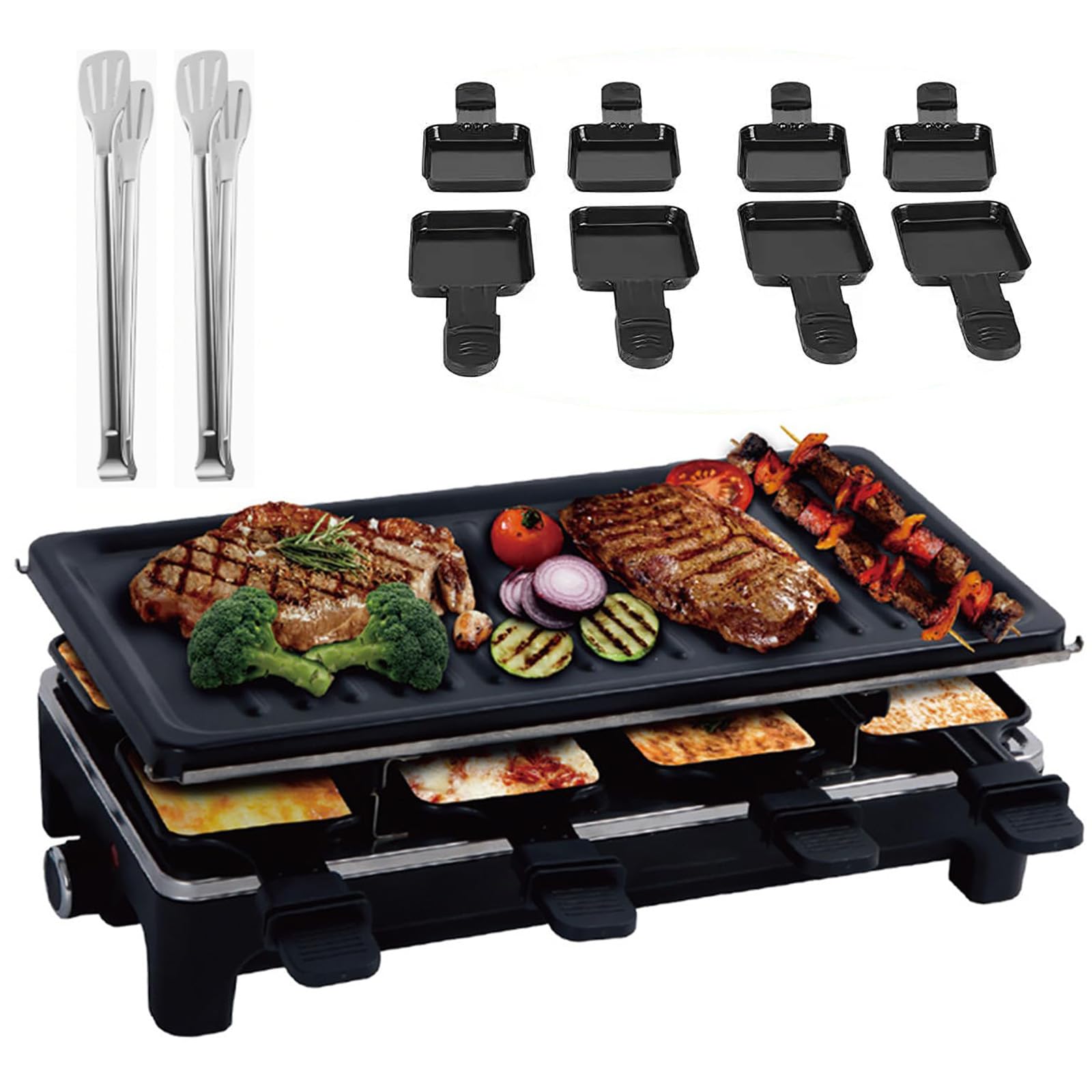 Raclette Elettrica da 1500 W, Griglia Rimovibile, per Campeggio In Casa