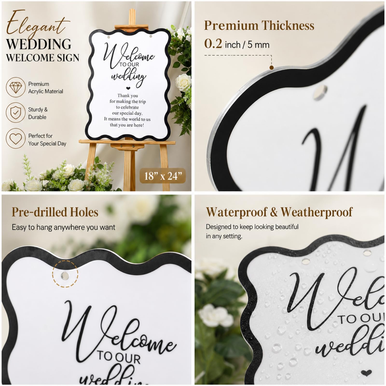 Yousoontic Acrylschild für Hochzeit, 61 x 45,7 cm, großer Präsentationsständer, Dekoration, Acryl, Brautparty, Ständer, Dekoration für Garten, Zeremonie, Rasen, Outdoor, Indoor