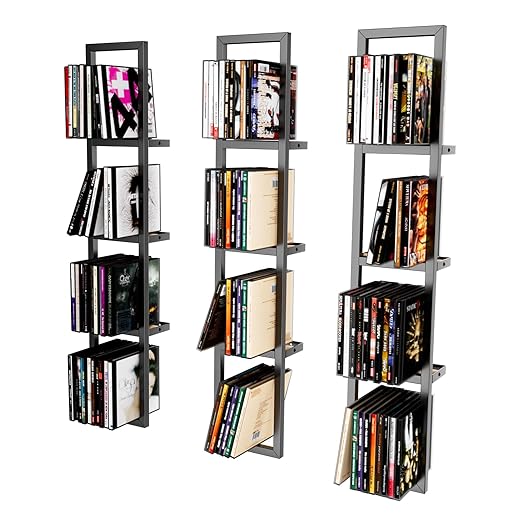 MAWEW Wall Mount CD Storage, CD Holder, CD Rack, CD Storage Shelves, Professional CD Storage Rack, CD organizer 3-pack holds up to 200 CDs, Black Rectangular CD Display Stand, Pack of Three