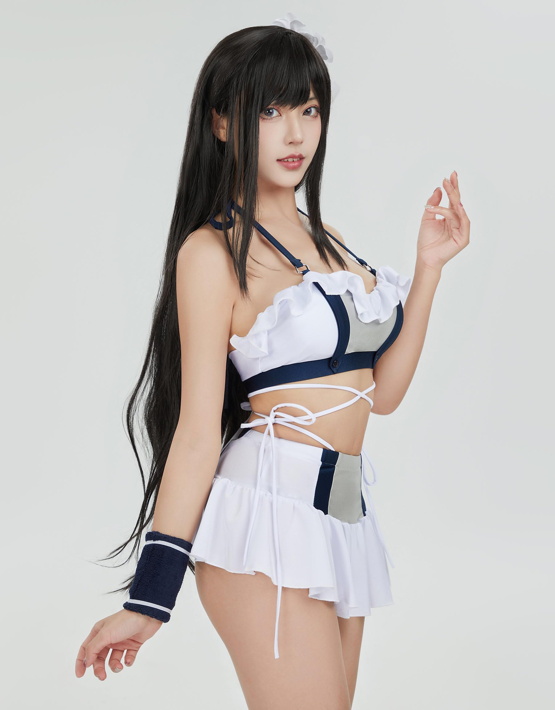 haikyuu Women Fantasy Cosplay Swimsuit Anime Two Piece Bathing Suit with Head Accessory Halter Top and Skirt