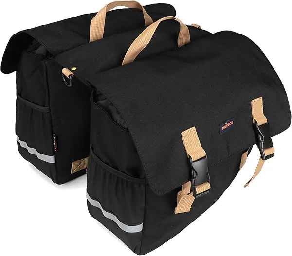 TOURBON Black Bike Bag Panniers 24L Bicycle Rear Rack Saddlebag With Reflective Stripe