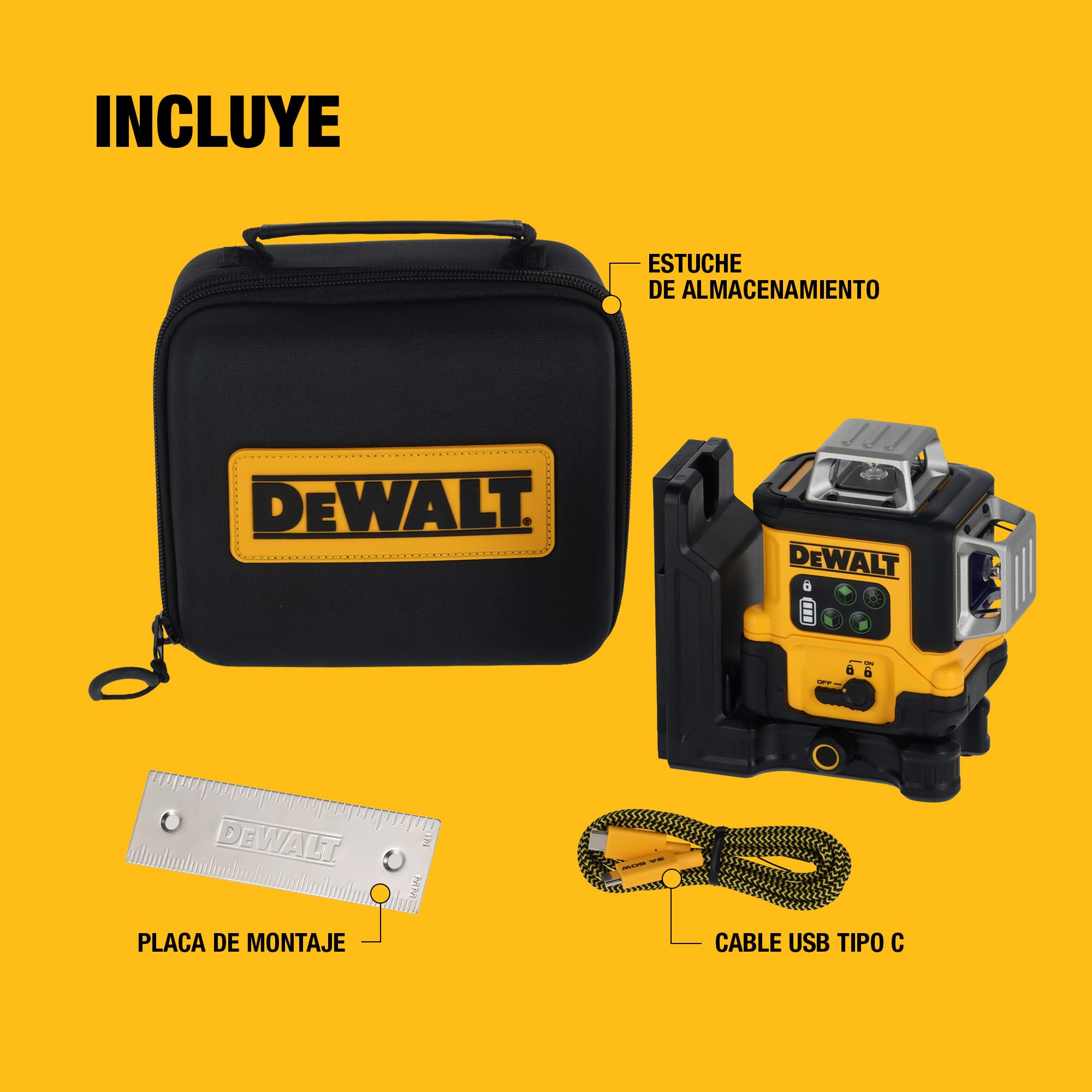 DEWALT, Láser de línea verde 3x360° recargable por USB en estuche, DCLE14361GB-XJ