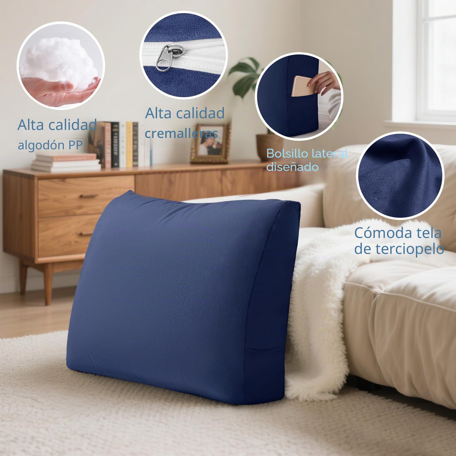 Almohada de Cuña Cojín de Apoyo Almohada de Respaldo para Cama, Almohadas de Lectura de Cuña para Apoyo de Espalda - Perfectas para Cama y Sofá Cómodo Cojín de Cama para Sentarse, Terciopelo
