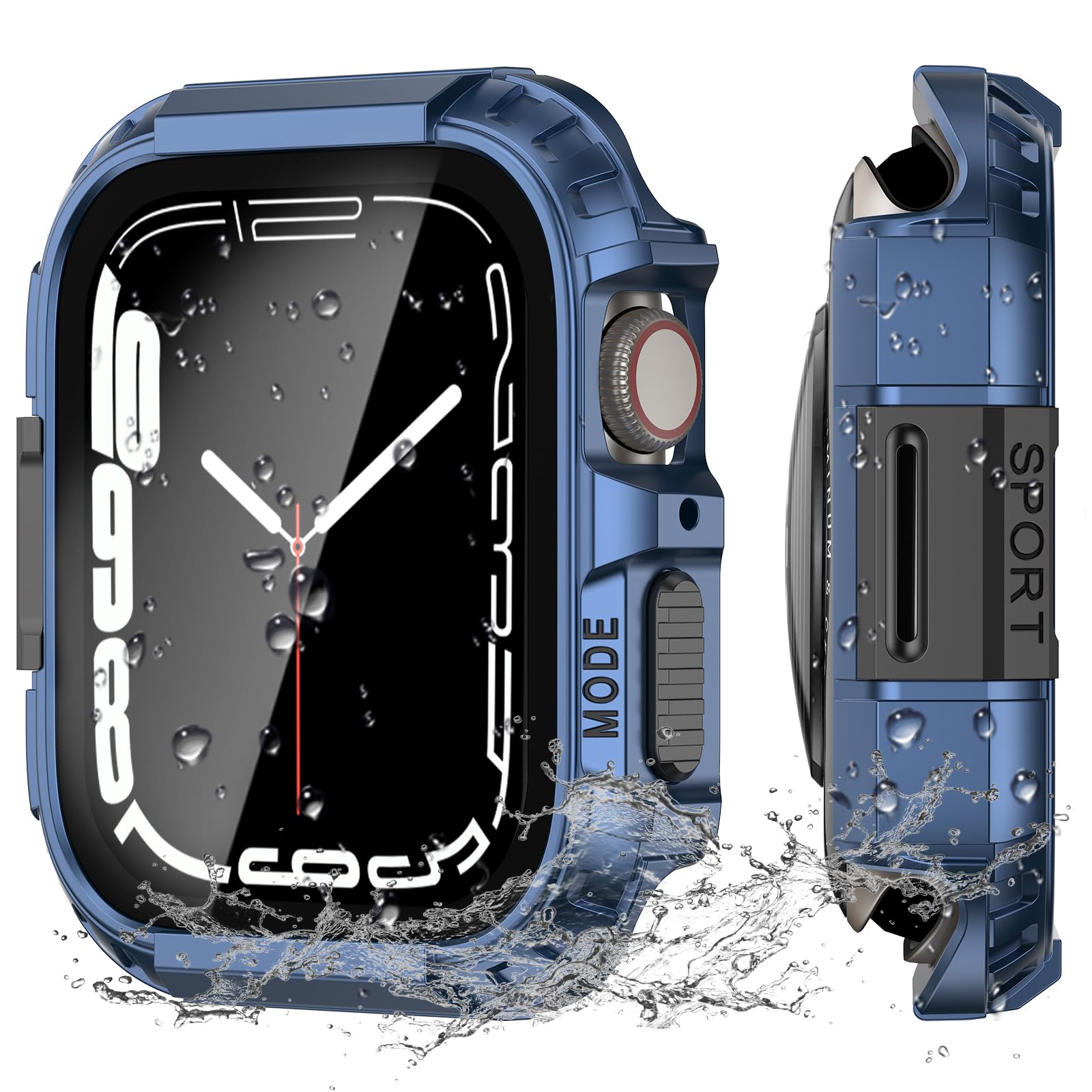 Photo 1 of YIJDACASE Rugged Waterproof Case for Apple Watch SE 3/SE 2/SE, Series 4 5 6 44mm with Screen Protector,Metal & PC Bumper+9H Tempered Glass,Stylish Shockproof Men Cover for Sports, Blue