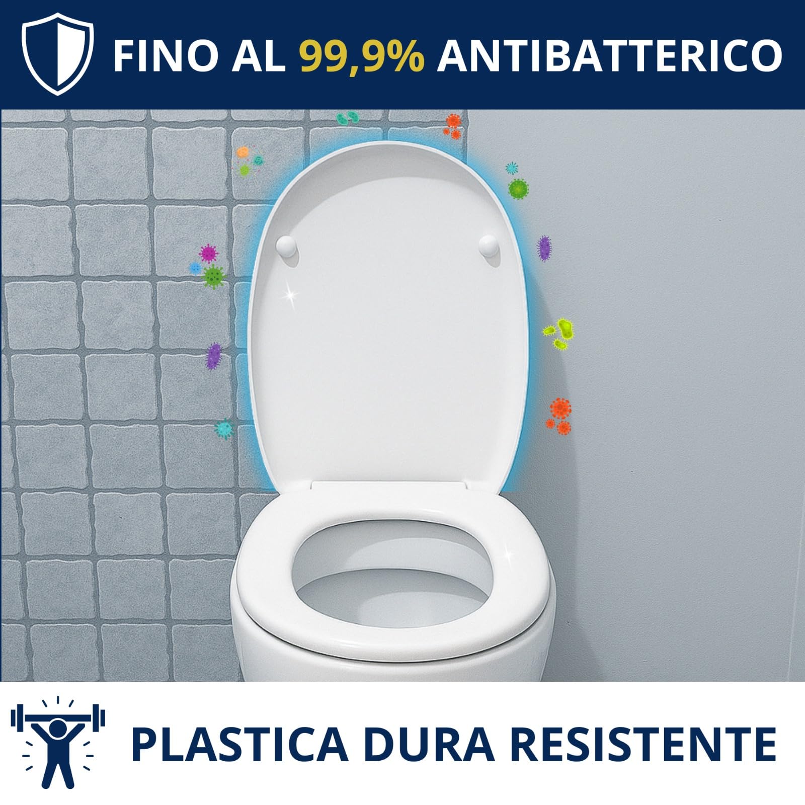 HYDRO HOME Tapa WC Pozzi Ginori Easy y Easy 02 como la original, asiento de inodoro en material termoestable, tapa de váter con bisagras de fijación superior, MADE IN ITALY (CIERRE AMORTIGUADO)