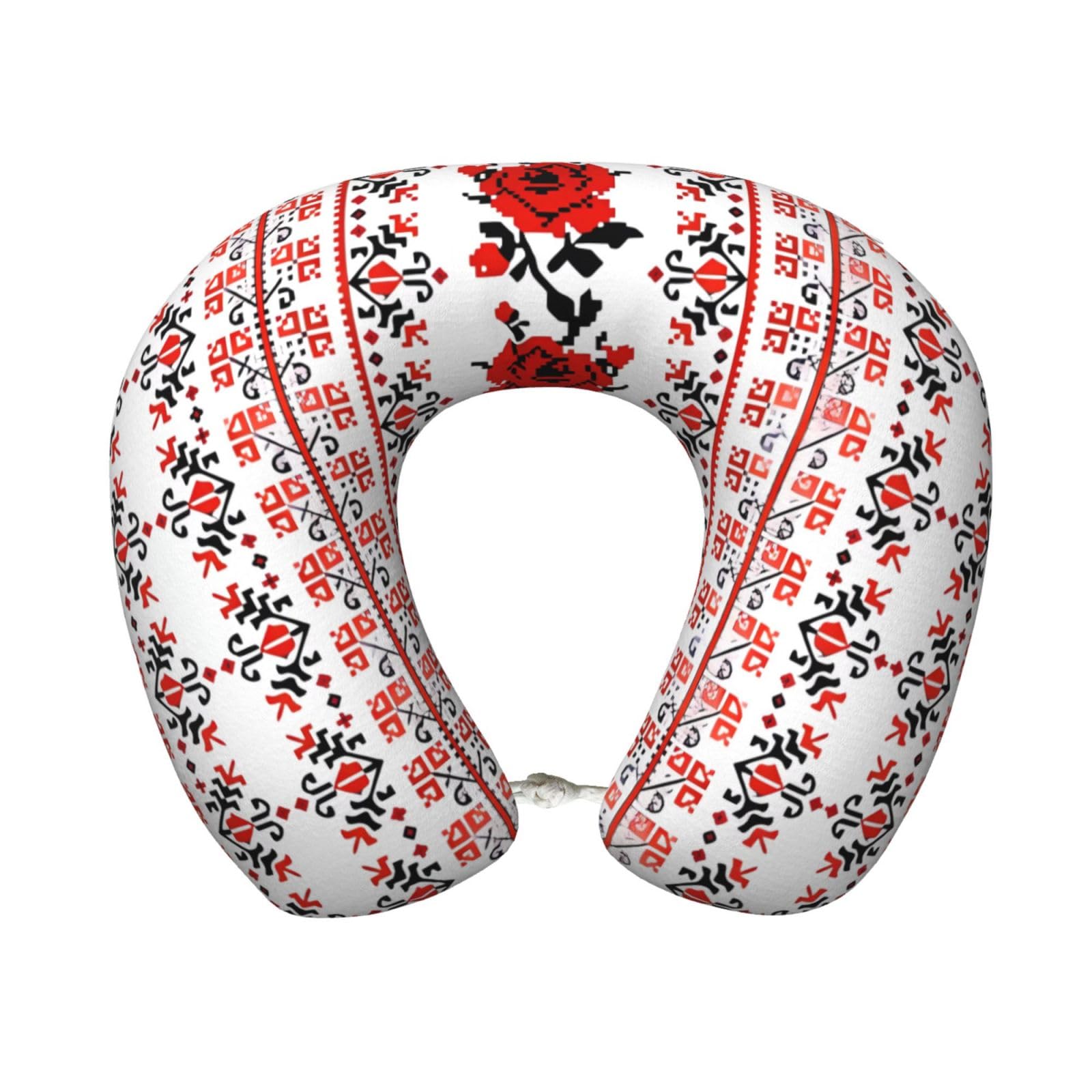 peiyeety Comfortable Ukrainian Embroidery Style Rose Print Memory Foam Travel Pillow - U-Shaped Neck Support for Trips, Office Naps, and More