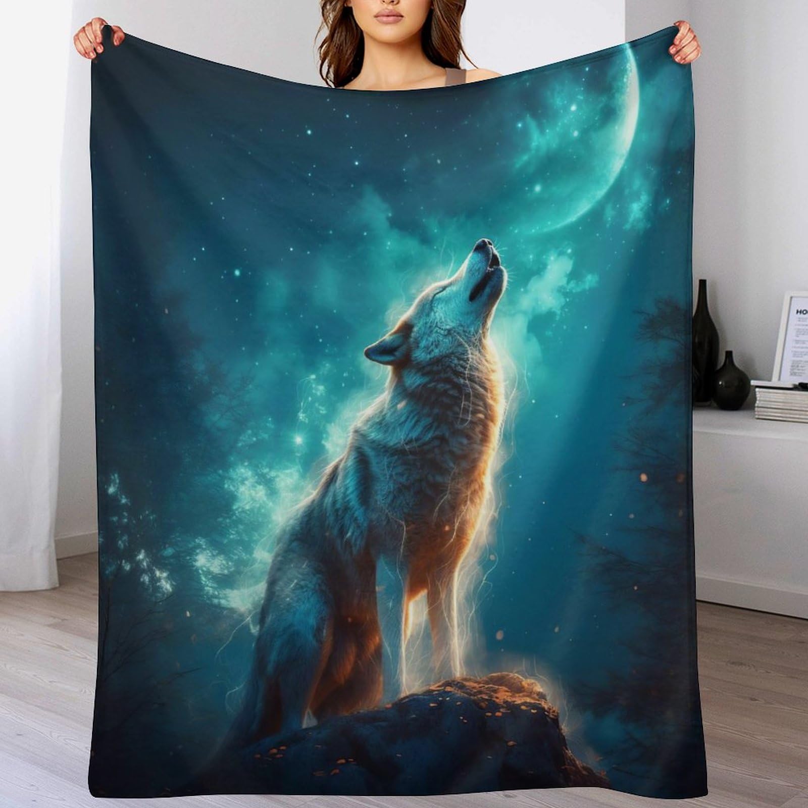 Plaid jeté de canapé loup en flanelle haut de gamme durable et chaud