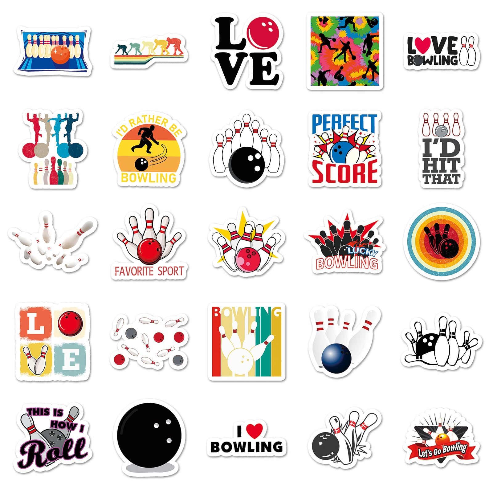 50 Pcs Bowling Vinyl Stickers,Bowling Graffiti Stickers,Vinyl Waterproof Sticker for Kids Teens Girls,for Phone Laptop Bottles Skateboard Computer Phone Luggage Guitar Gifts Sticker - Image 3