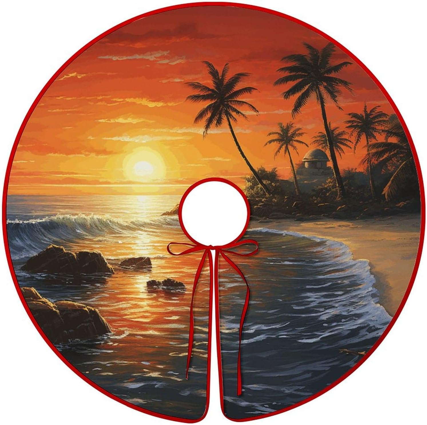 Christmas Tree SkirtPalm Tree Sun Landscapeclassic Fashion Tree Skirt Painted Multifunctional Christmas Tree Skirt