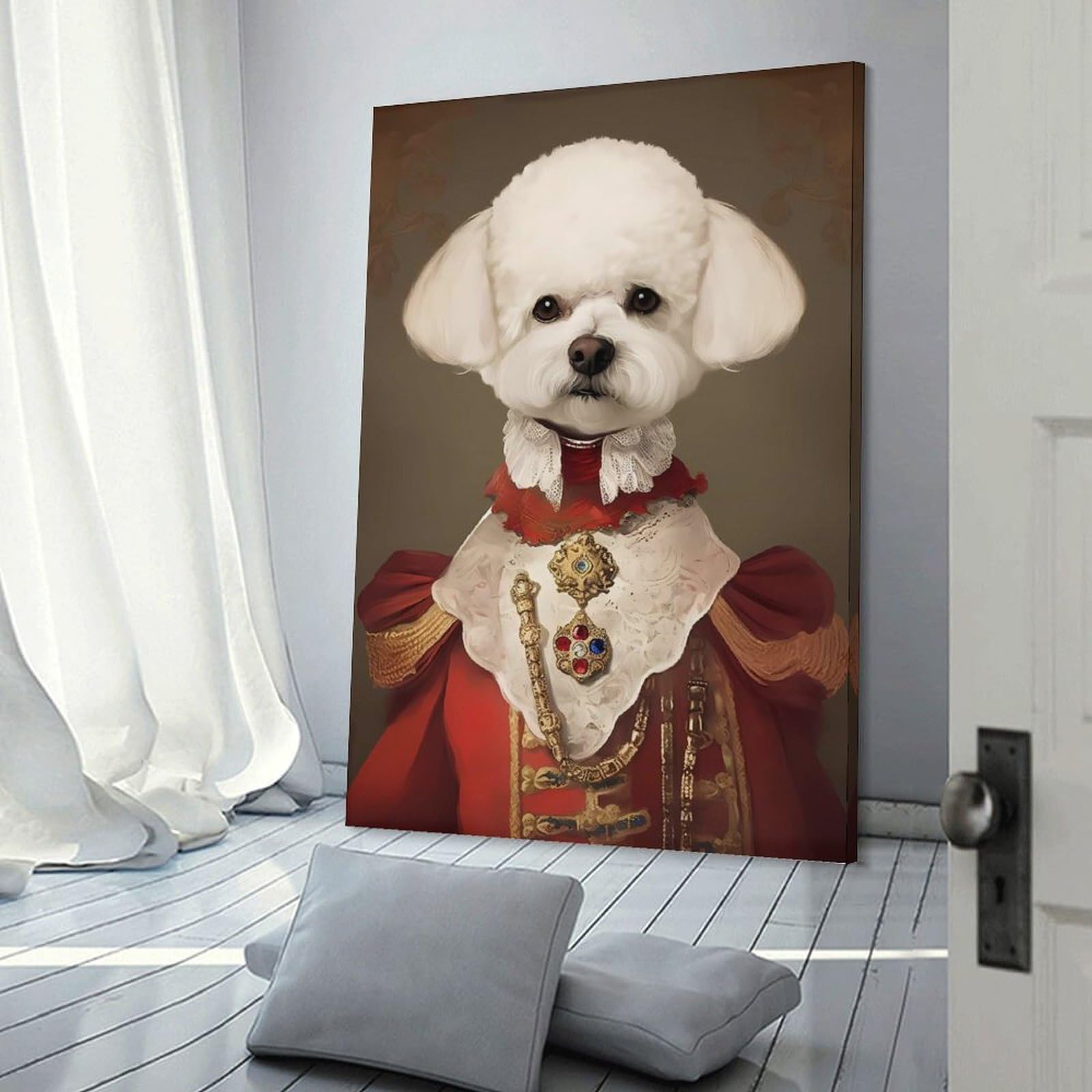 Junmoney Frame-Style-11 Bichon Frise Dog Unnatural Home Decor Wall Art, 16X24inch(40X60cm), For Apartment Walls, Studios Or Work Areas, Wall Decor With Flexible Room Appeal