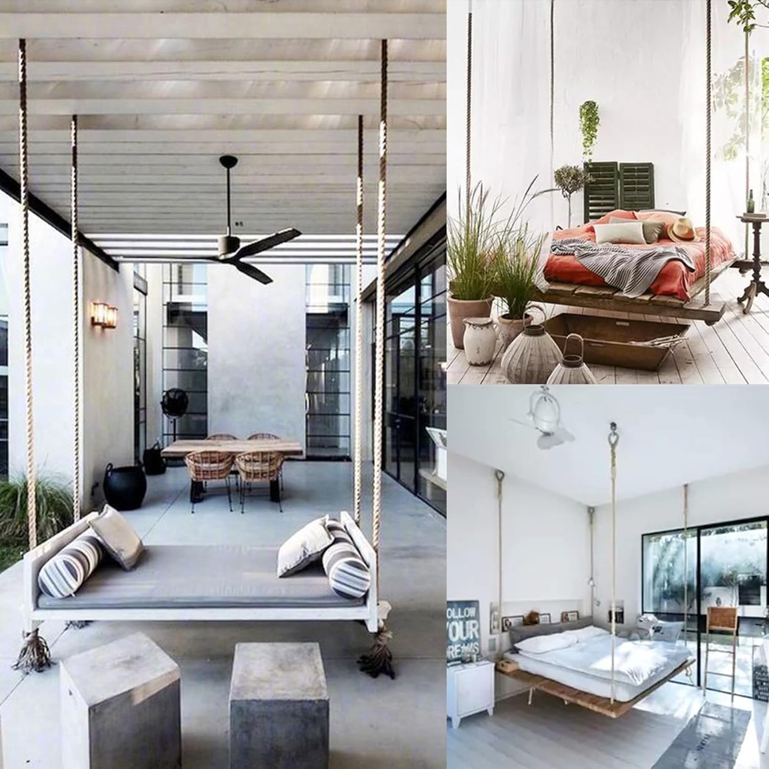 Manila Rope1-1/4in x 50ft,Natural Hemp Thick Rope,Large Decorative Nautical Rope,Twisted Manila Ropes Great for Gardening,Railings,Hammock