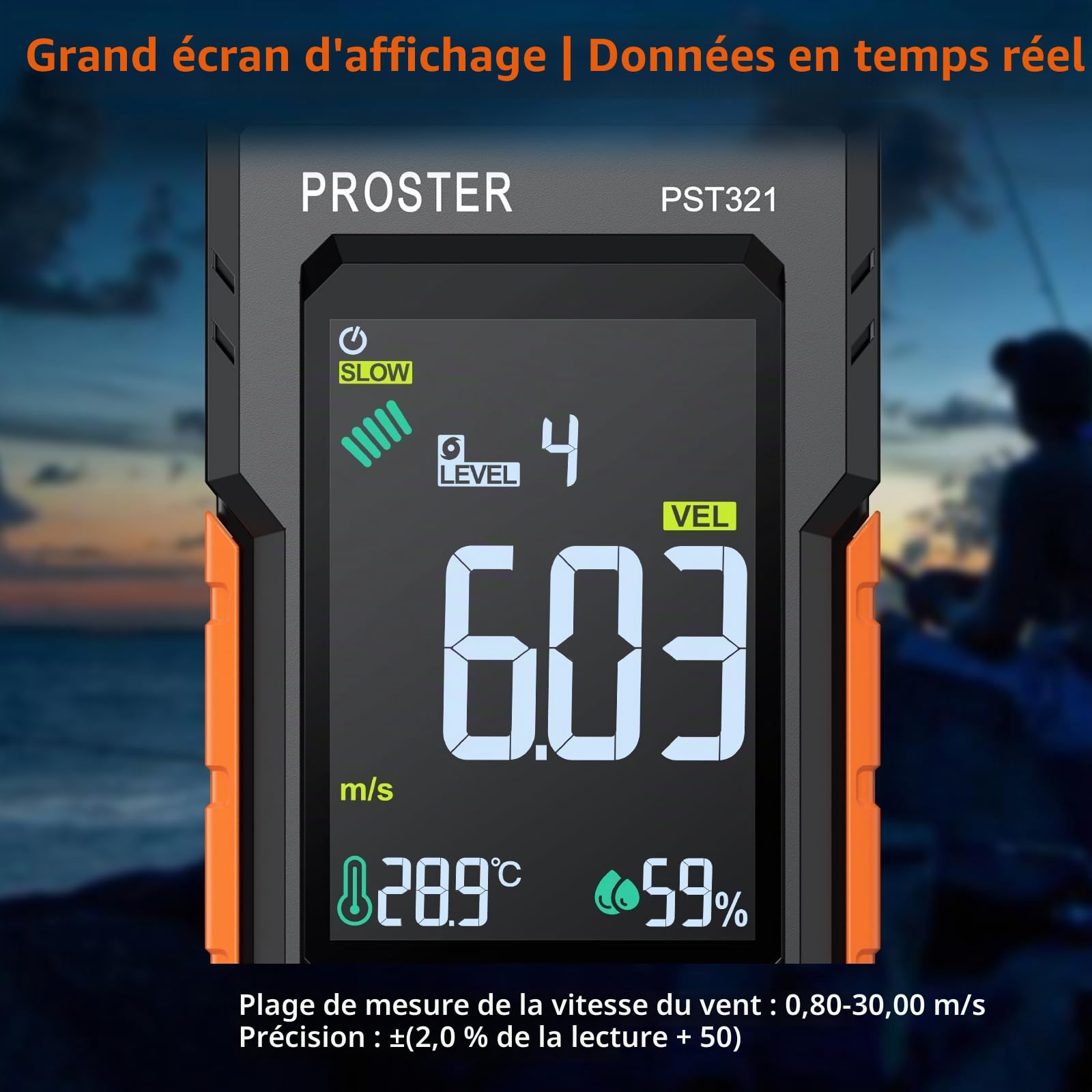 Proster Anémomètre Numérique Professionnel Multifonction - Mesure du Vent, Débit d’Air (CFM/CMM/CMS), Température, Point de Rosée et Boule Humide - Écran Couleur pour Industriel, Éolien, HVAC, Marine