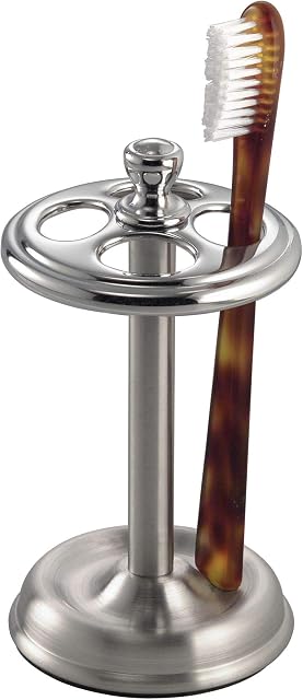 iDesign York Metal Toothbrush Holder/Stand for Cosmetic and Makeup Storage, Made of Stainless Steel, Split Finish,3.25 x 3.25 x 5.75, Brushed Nickel & Polished Chrome