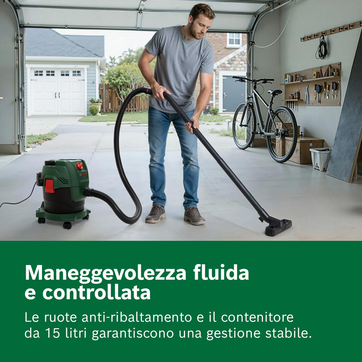Bosch Aspirapolvere a filo PAS15-200 (Tubi di prolunga (plastica), tubo di aspirazione 2,2 m, tubo a gomito/impugnatura, bocchette per pavimenti e fessure,filtro a cartuccia)