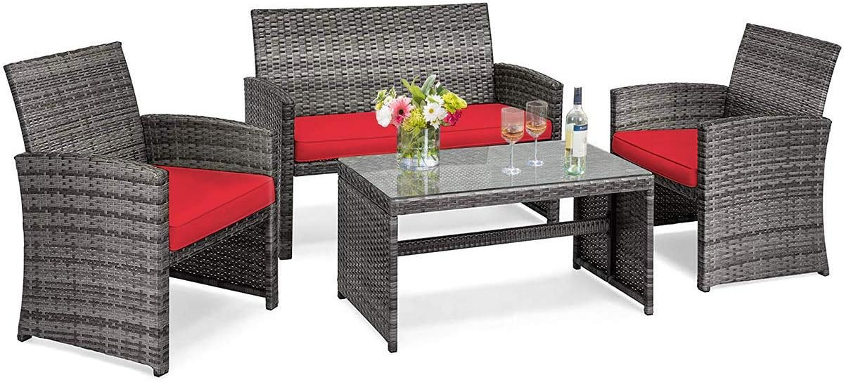 Tangkula 4 PCS Wicker Patio Conversation Set, Outdoor Rattan Sofas with