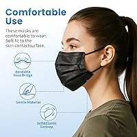 Vista 3 de Borje Cubrebocas desechables, 100 unidades, color negro, máscaras faciales de protección de 3 capas