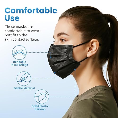 Miniatura 3 de Borje Cubrebocas desechables, 100 unidades, color negro, máscaras faciales de protección de 3 capas Multicolor 100 Uds